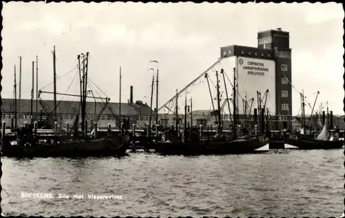 Ak Breskens Sluis Zeeland Niederlande, Hafen, Silo, Fischereiflotte