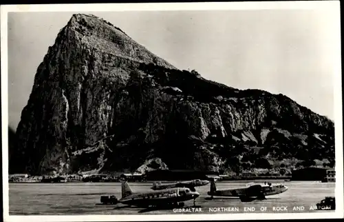 Ak Gibraltar, Northern End of Rock and Air, Flughafen, Passagierflugzeuge
