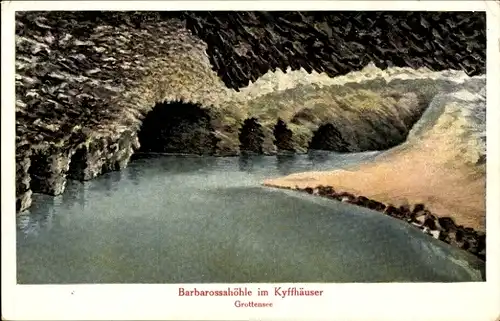 Ak Steinthaleben Kyffhäuserland in Thüringen, Barbarossahöhle im Kyffhäuser, Grottensee