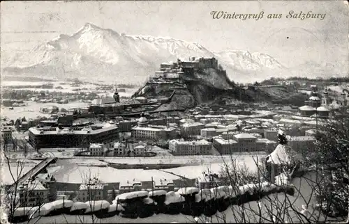 Ak Salzburg in Österreich, Festung Hohensalzburg, Panorama, Winter