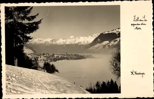 Ak Zell am See in Salzburg, Panorama gegen das steinerne Meer, Winter