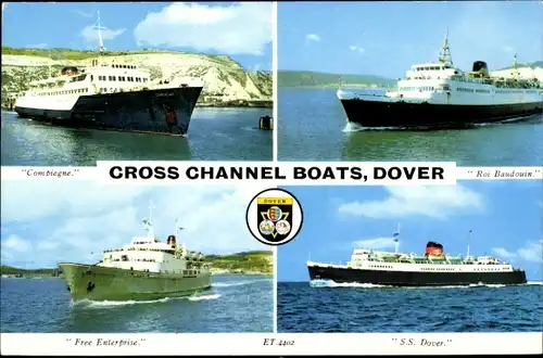Ak Dover, Fährschiffe auf dem Ärmelkanal, Compiegne, Roi Baudouin, Free Enterprise, SS Dover
