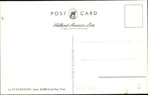 Ak Passagierschiff SS Statendam, Holland America Line, HAL