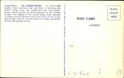 Ak Passagierdampfer SS United States, United States Lines, USL