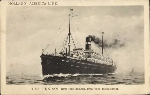 Ak Passagierdampfer TSS Rijndam, Holland-America Line HAL