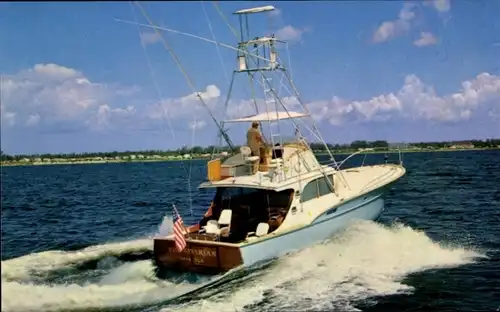 Ak Motorboot Miss Bavarian mit Angelausrüstung für den Tunfischfang