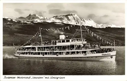 Ak Bodensee Motorschiff Schwaben mit Säntisgruppe