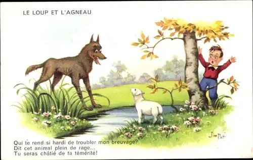 Künstler Ak Patt, Jim, Der Wolf und das Lamm, Fabel