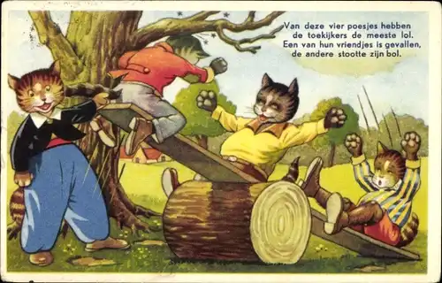 Ak Vermenschlichte Katzen beim Wippen