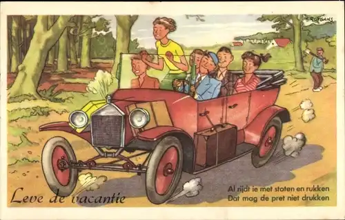 Ak Urlauber im Auto, Ausflug, Reisende, Koffer