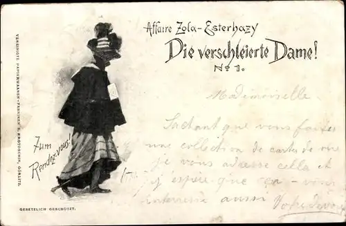 Ak Affaire Zola Esterhazy, Die verschleierte Dame, No. 1, Dreyfus Affäre