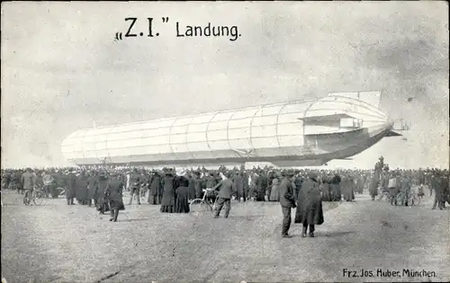 Ak Luftschiff, Zeppelin Z.I., Landung