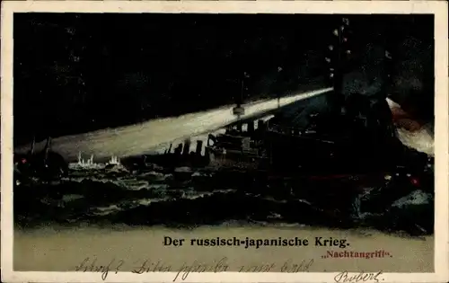 Ak Russisch-japanischer Krieg, Nachtangriff, Schlachtfeld, Kriegsschiffe