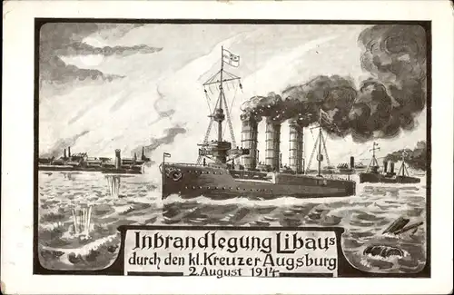Ak Liepaja Libau Lettland, Deutsches Kriegsschiff, Augsburg, Kleiner Kreuzer, I WK