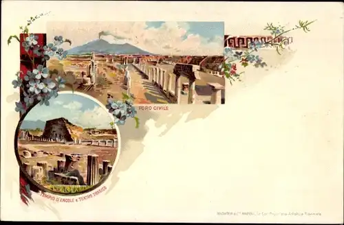 Litho Napoli Pompeji Pompei Campania, Foro Civile, Ruinen