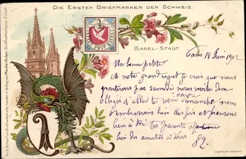 Litho Basel Stadt Schweiz, Die ersten Briefmarken der Schweiz, Stadtpost Basel