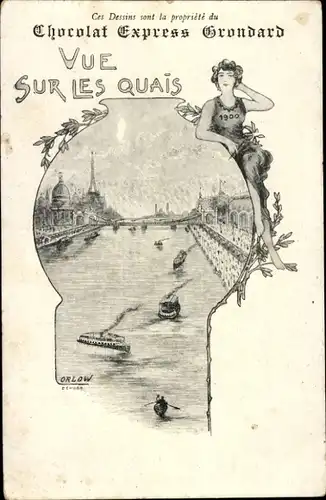 Künstler Ak Orlow Paris, Blick auf die Kais, Chocolat Express Grondard
