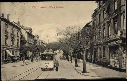 Ak Bad Cannstatt Stuttgart in Württemberg, Straßenbahn 155, Königstraße, Kurzwarenhandlung