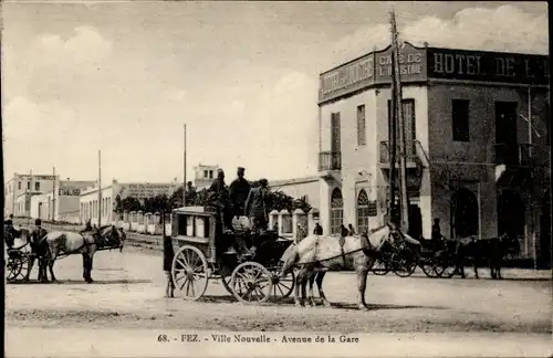 Ak Fès Fez Marokko, Ville nouvelle, Avenue de la Gare, Straßenpartie, Pferdewagen
