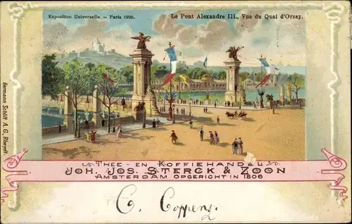 Litho Paris VIII, Le Pont Alexandre III, Vue du Quai, Thee en Koffiehandel Joh. Jos. Sterck & Zoon