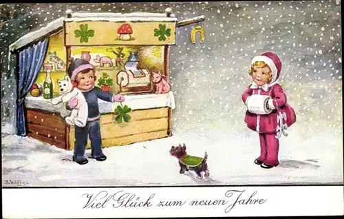 Künstler Ak Wills, John, Weihnachtsmarkt, Verkaufsstand, Glücksbringer