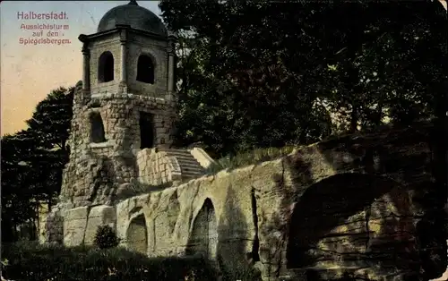 Ak Halberstadt Sachsen Anhalt, Aussichtsturm auf den Spiegelsbergen