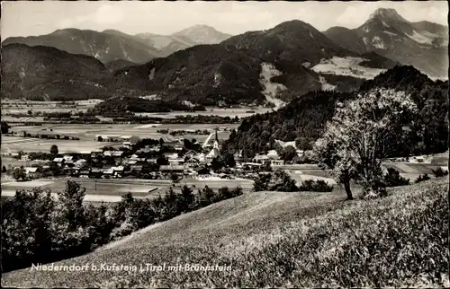 Ak Niederndorf in Tirol, Ortspanorama mit Brunnstein