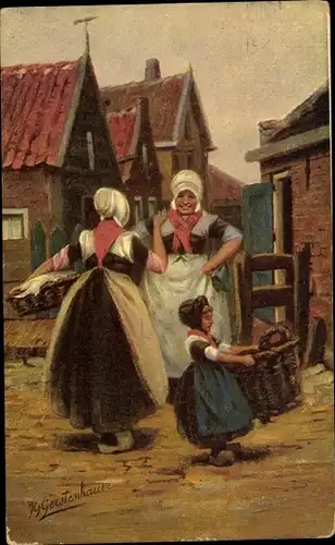 Künstler Ak Gerstenhauer, Johann Georg, Frauen und Mädchen in Trachten, Korb
