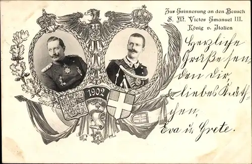 Ak Kaiser Wilhelm II., Besuch Vittorio Emanuele III., König Viktor Emanuel III. von Italien, 1902