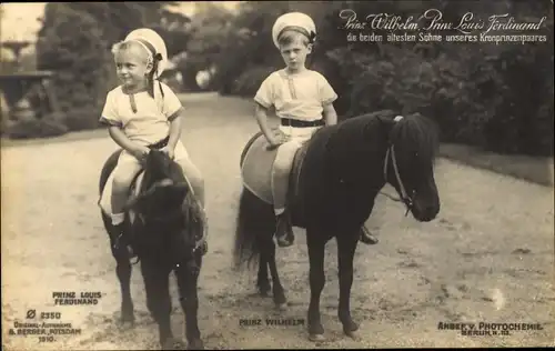 Ak Prinzen Louis Ferdinand und Wilhelm von Preußen auf Ponys