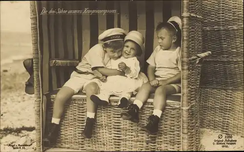 Ak Söhne des Kronprinzenpaares in einem Strandkorb, Wilhelm, Louis Ferdinand, Hubertus, PH 2310