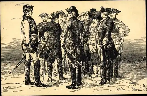 Künstler Ak Menzel, Adolph von, Friedrich der Große, Ansprache vor Schlacht von Leuthen