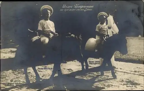 Ak Kronprinzessin Cecilie von Preußen, Prinz Wilhelm, Prinz Louis Ferdinand, Ponys