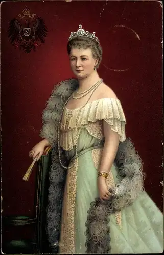 Künstler Ak Kaiserin Auguste Viktoria, Portrait mit Fächer