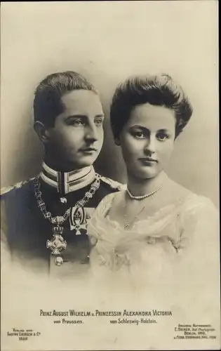 Ak Prinz August Wilhelm von Preußen, Alexandra Viktoria v. Schleswig Holstein Sonderburg Glücksburg