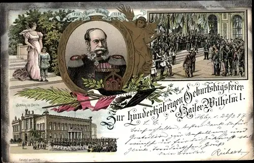Litho Kaiser Wilhelm I., 100jh. Jubiläum 1897, Kaiserproklamation in Versailles 1871, Königin Luise