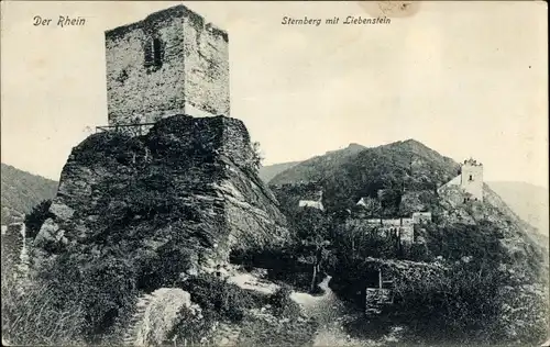 Ak Bornhofen am Rhein, Die feindlichen Brüder, Burg Sternberg, Sterrenberg, Liebenstein