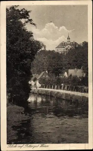 Ak Wiesa Wiesenbad im Erzgebirge, Rittergut, Fluss
