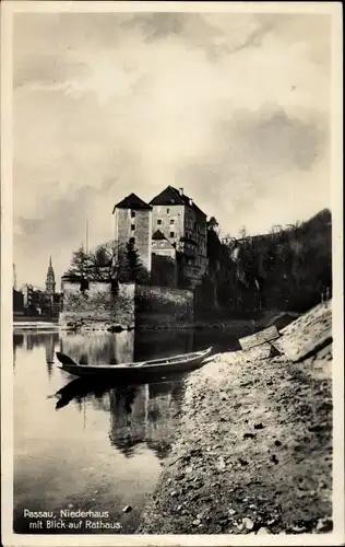 Ak Passau in Niederbayern, Niederhaus, Rathaus, Boot