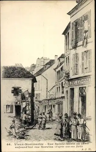 Künstler Ak Paris XVIII. Bezirk Buttes-Montmartre, Rue Sainte Marie im Jahr 1860, Rue Norvins