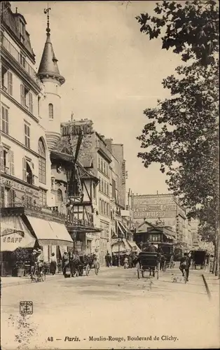 Ak Paris 18. Jahrhundert Montmartre, Moulin Rouge, Boulevard de Clichy