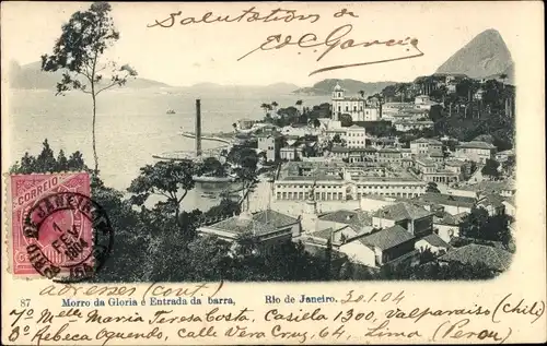 Ak Rio de Janeiro Brasilien, Morro da Gloria e Entrada da barra