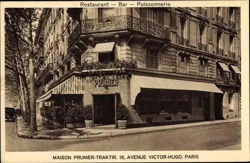 Ak Paris XVI Passy, Avenue Victor Hugo, Maison Prunier Traktir