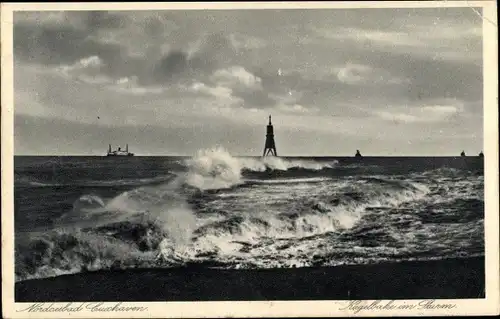 Ak Nordseebad Cuxhaven, Kugelbake im Sturm