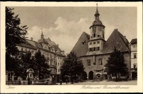 Ak Jena in Thüringen, Rathaus, Bismarckbrunnen