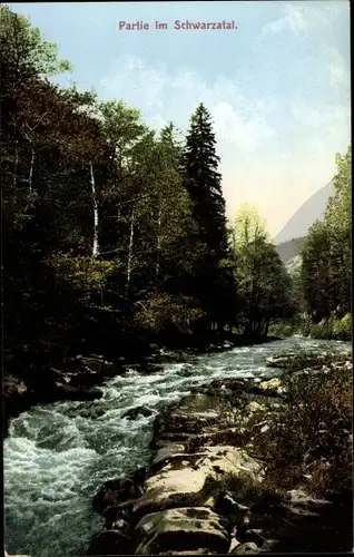 Ak Schwarzburg in Thüringen, Schwarzatal, Fluss, Teilansicht