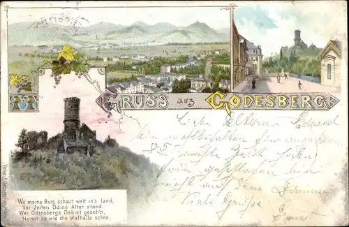 Litho Bad Godesberg Bonn am Rhein, Godesburg