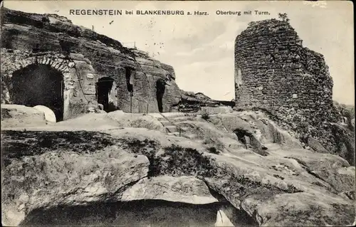 Ak Blankenburg am Harz, Burg Regenstein, Oberburg, Turm