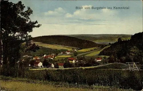 Ak Burgstein Weischlitz im Vogtland, Panorama, Kemnitztal
