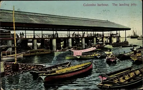 Ak Colombo Ceylon Sri Lanka, Hafen, der Landungssteg, Boote